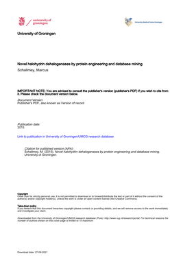 University of Groningen Novel Halohydrin Dehalogenases by Protein