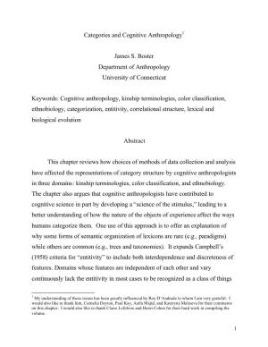 Categories and Cognitive Anthropology James S. Boster