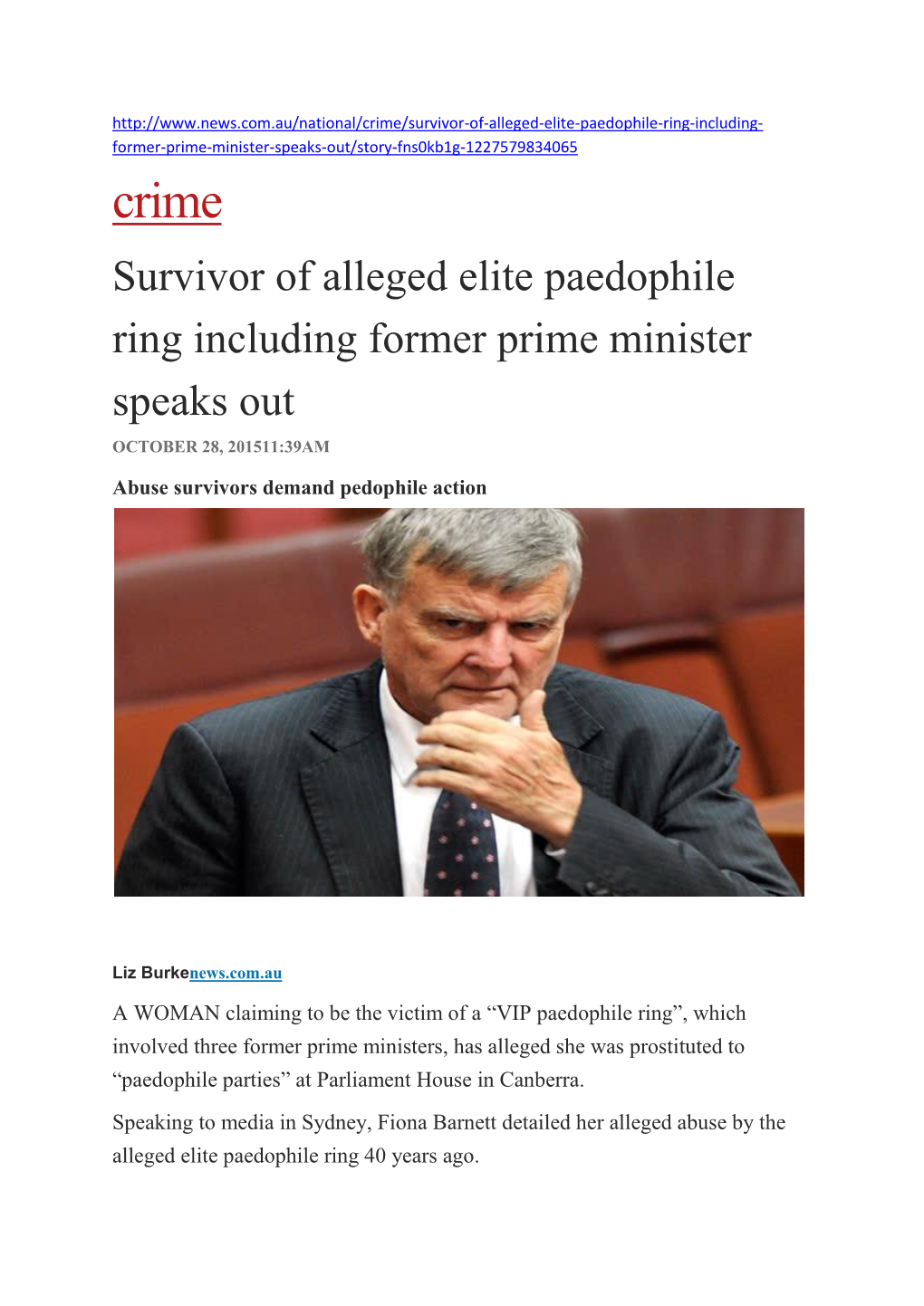 Survivor of Alleged Elite Paedophile Ring Including Former Prime Minister Speaks out OCTOBER 28, 201511:39AM