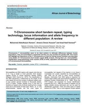 Y-Chromosome Short Tandem Repeat, Typing Technology, Locus Information and Allele Frequency in Different Population: a Review