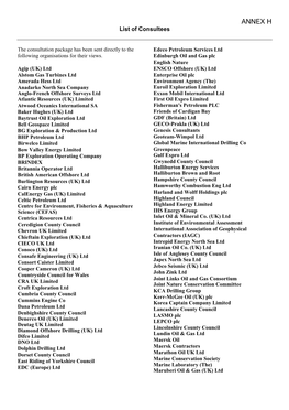 ANNEX H List of Consultees