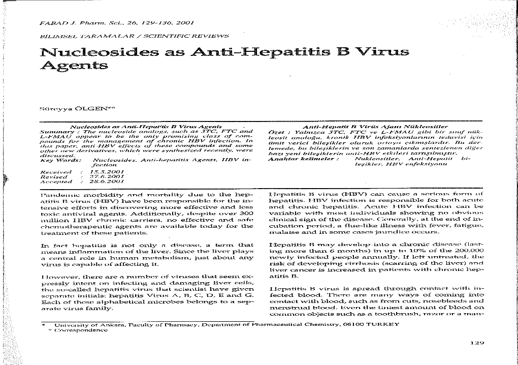 Nucleosides As Anti-Hepatitis B Virus Agents