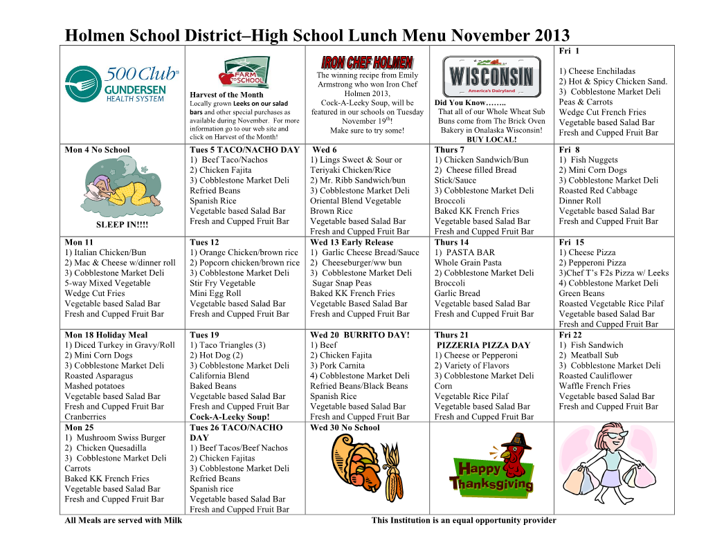 Sample School Menus