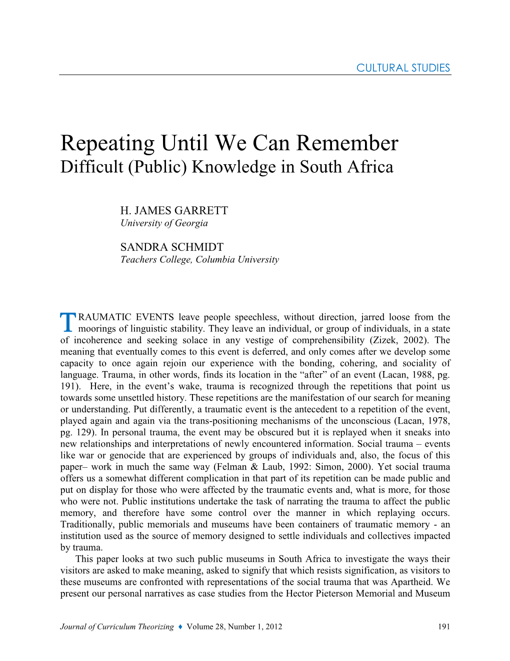 Repeating Until We Can Remember Difficult (Public) Knowledge in South Africa