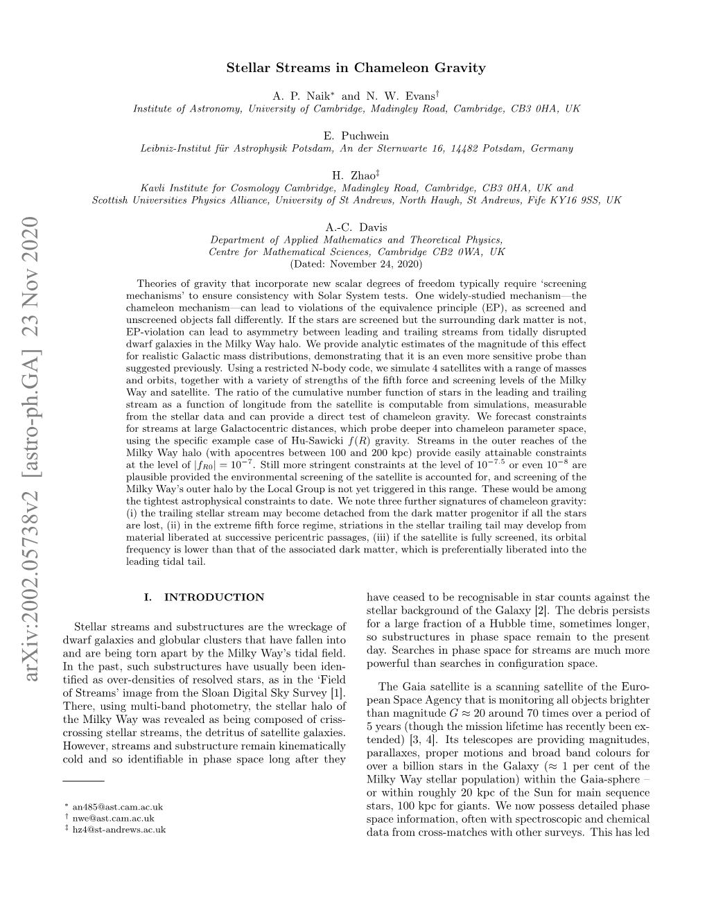 Stellar Streams in Chameleon Gravity