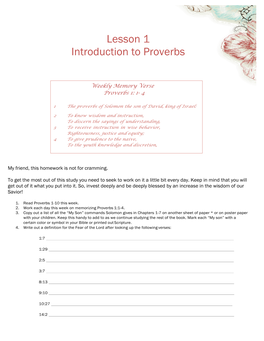 Lesson 1 Introduction to Proverbs