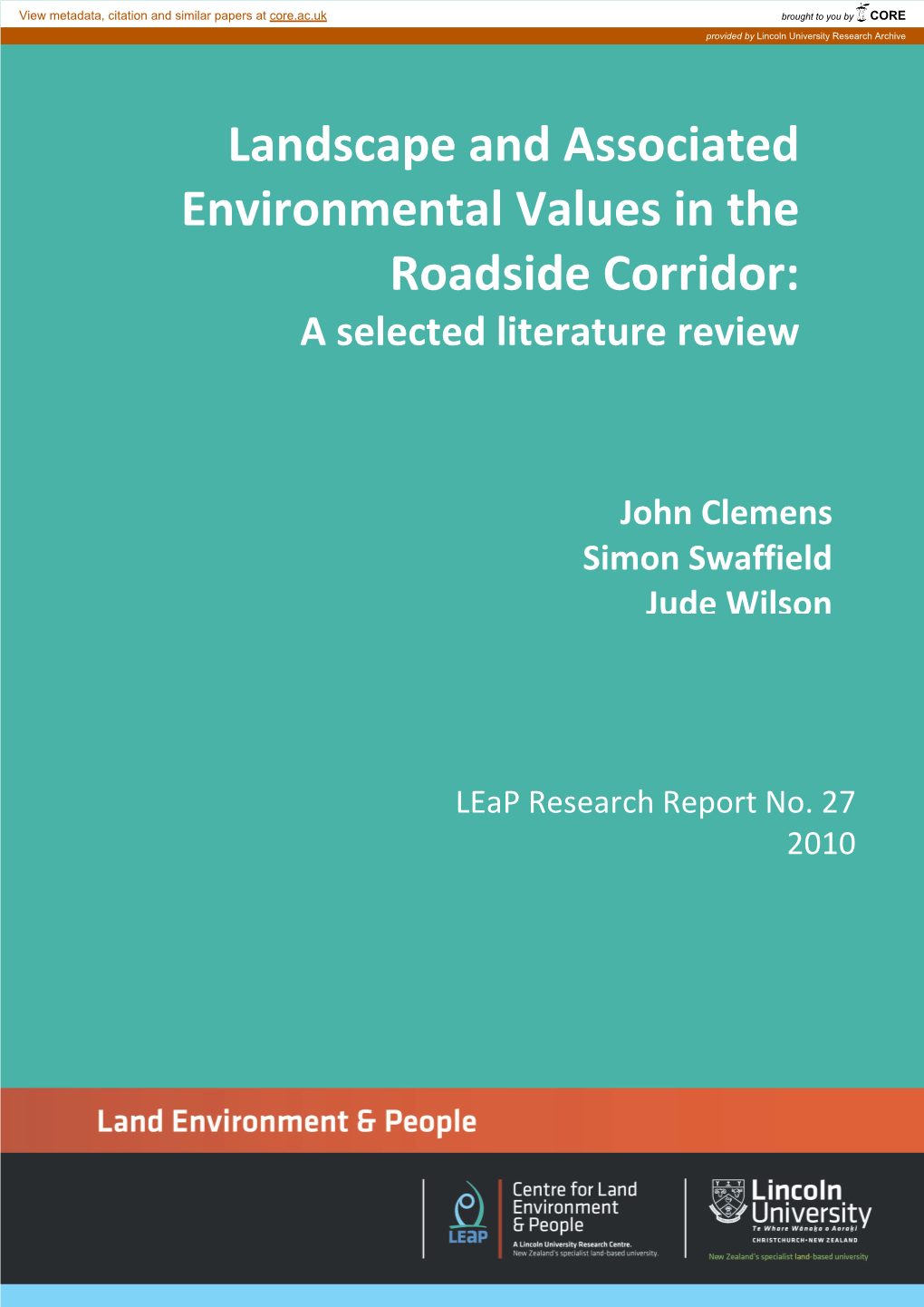 Landscape and Associated Environmental Values in the Roadside Corridor: a Selected Literature Review