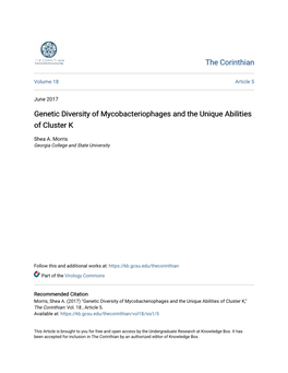 Genetic Diversity of Mycobacteriophages and the Unique Abilities of Cluster K