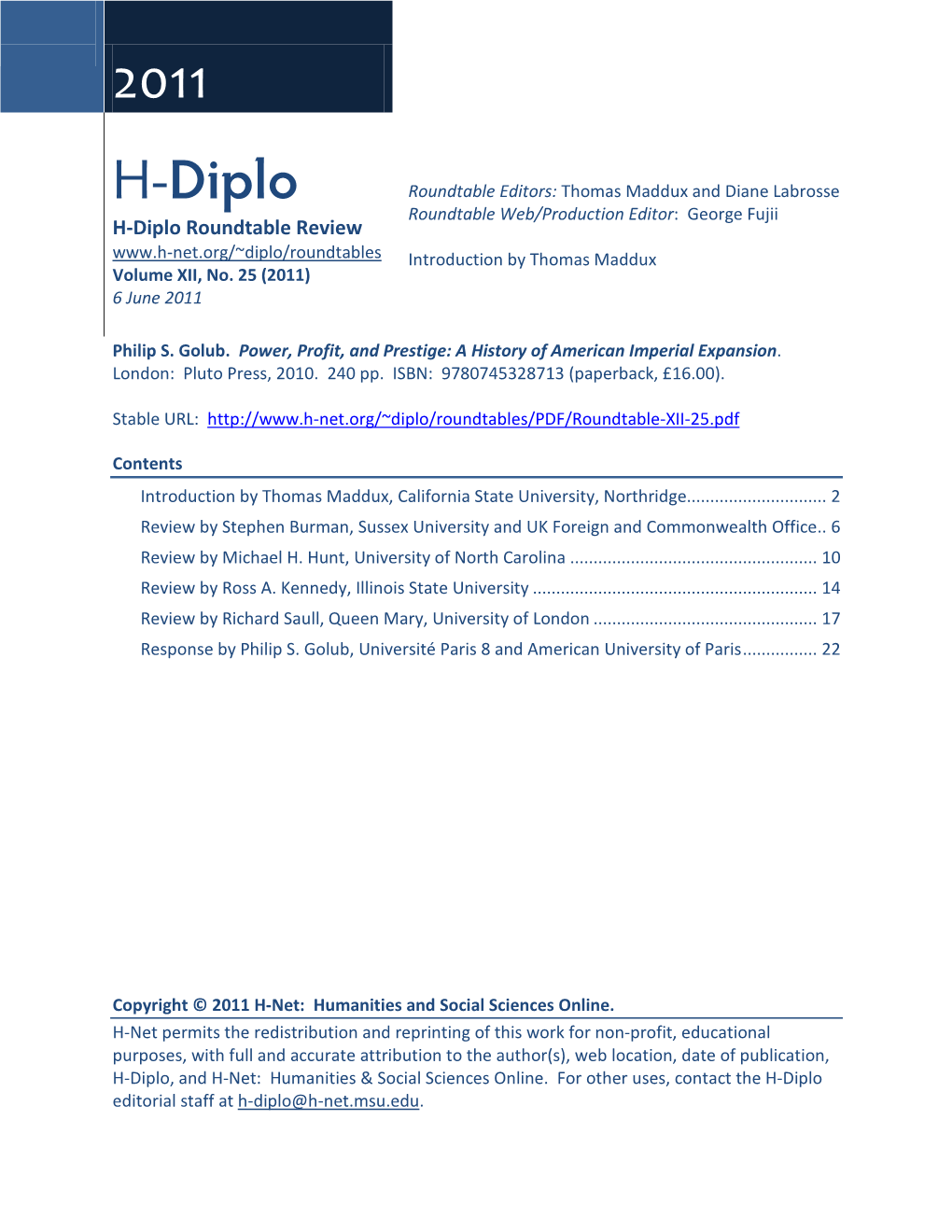 H-Diplo Roundtables, Vol. XII, No. 25