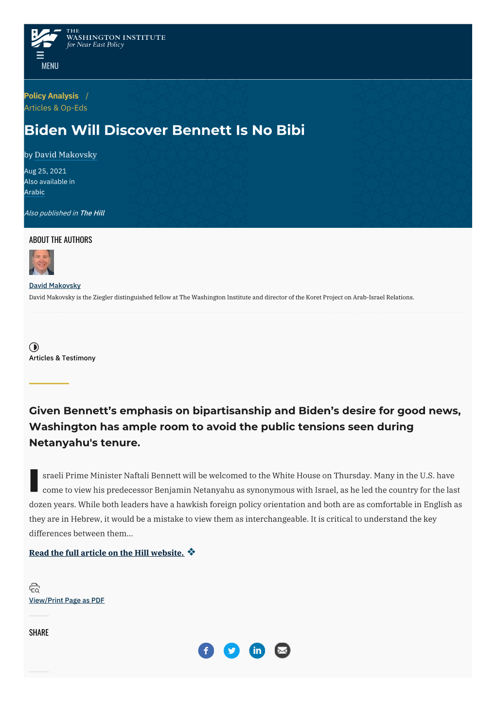 Biden Will Discover Bennett Is No Bibi | the Washington Institute