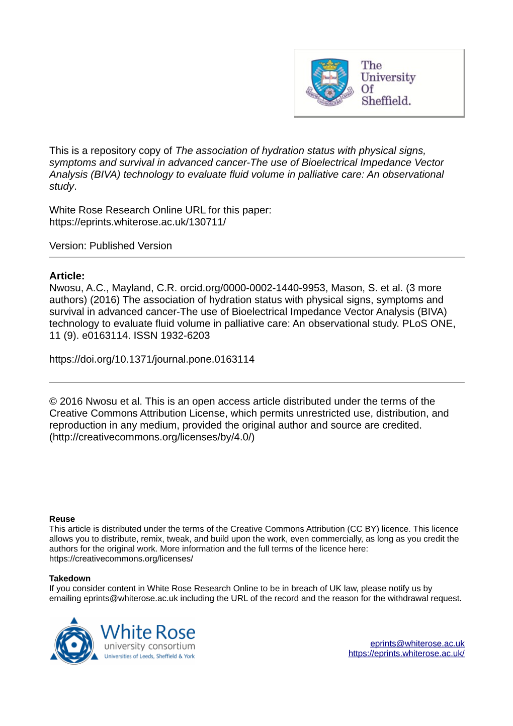 The Association of Hydration Status with Physical Signs, Symptoms And