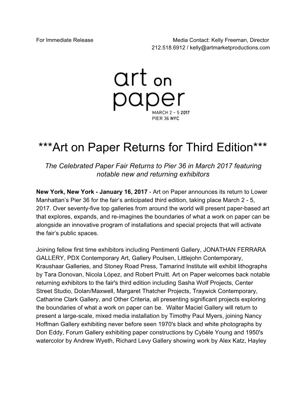 Art on Paper Returns for Third Edition***