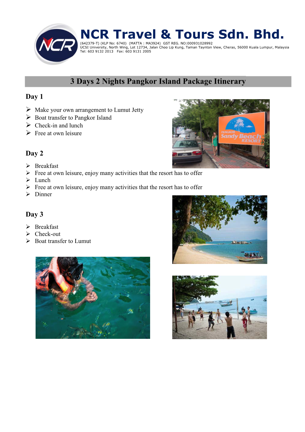 Pangkor Sandy Beach Resort Package Rate for Year 2015
