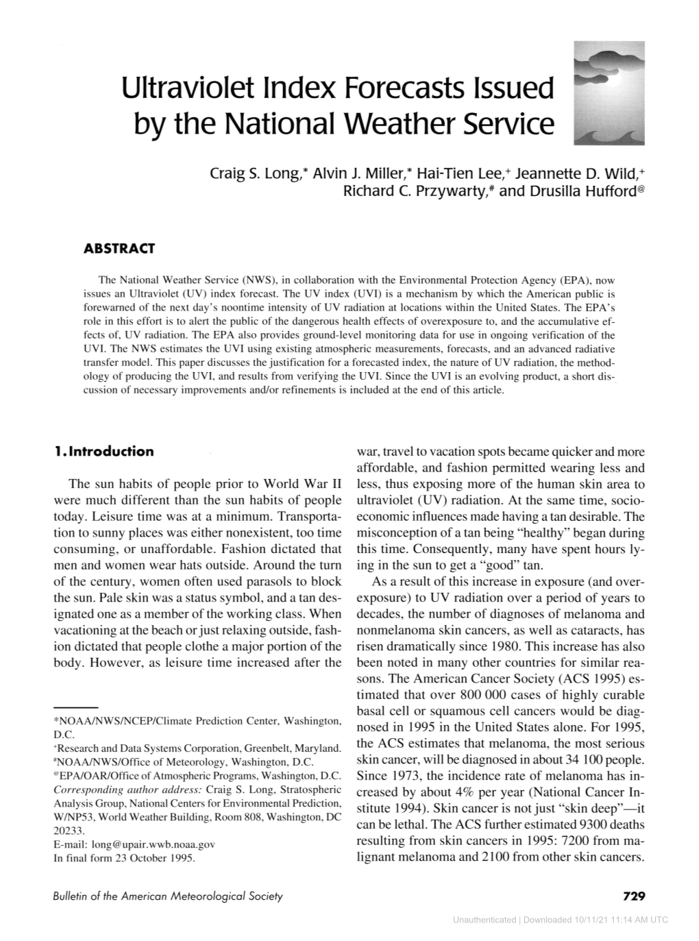 Ultraviolet Index Forecasts Issued by the National Weather Service # C