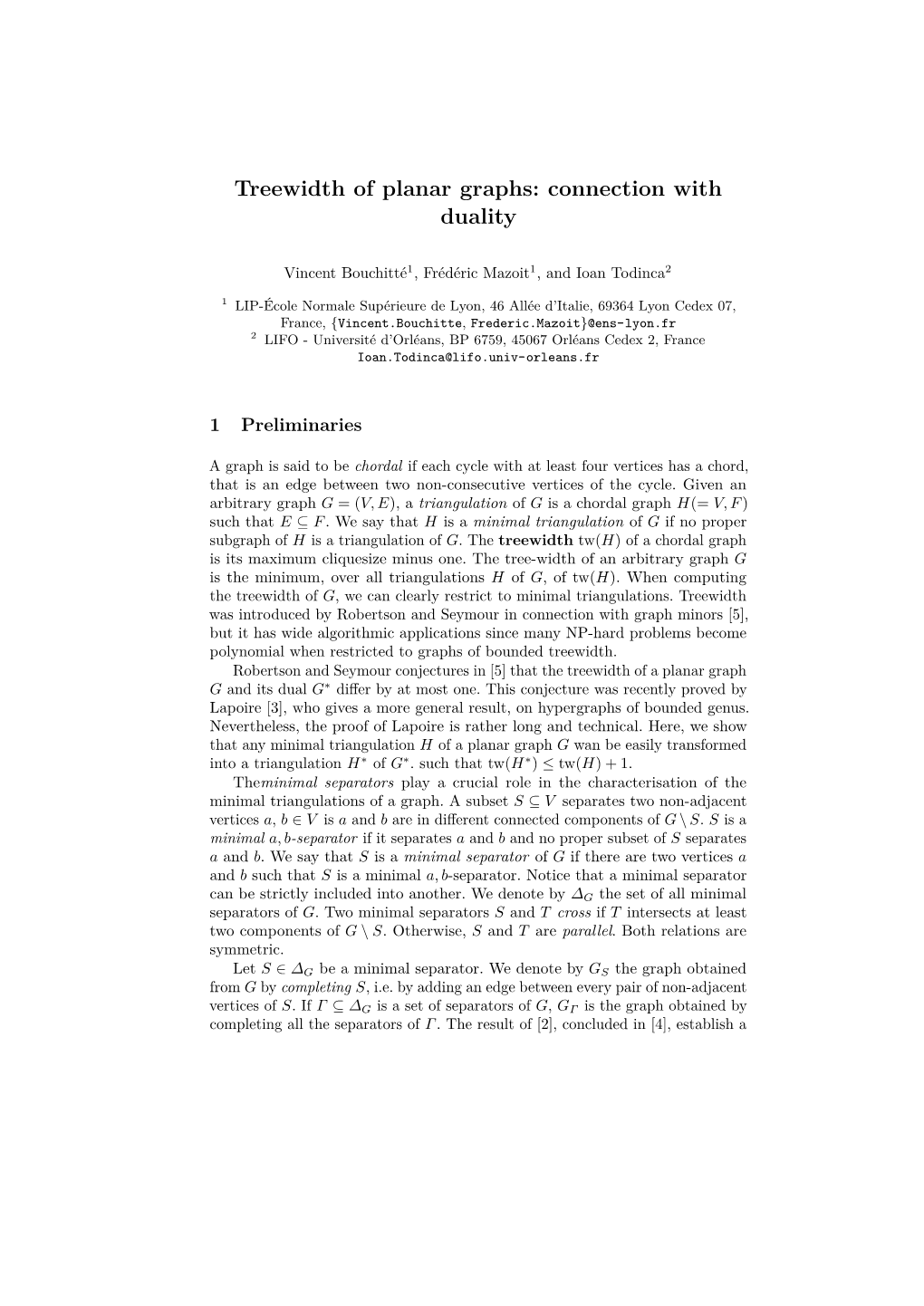 Treewidth of Planar Graphs: Connection with Duality