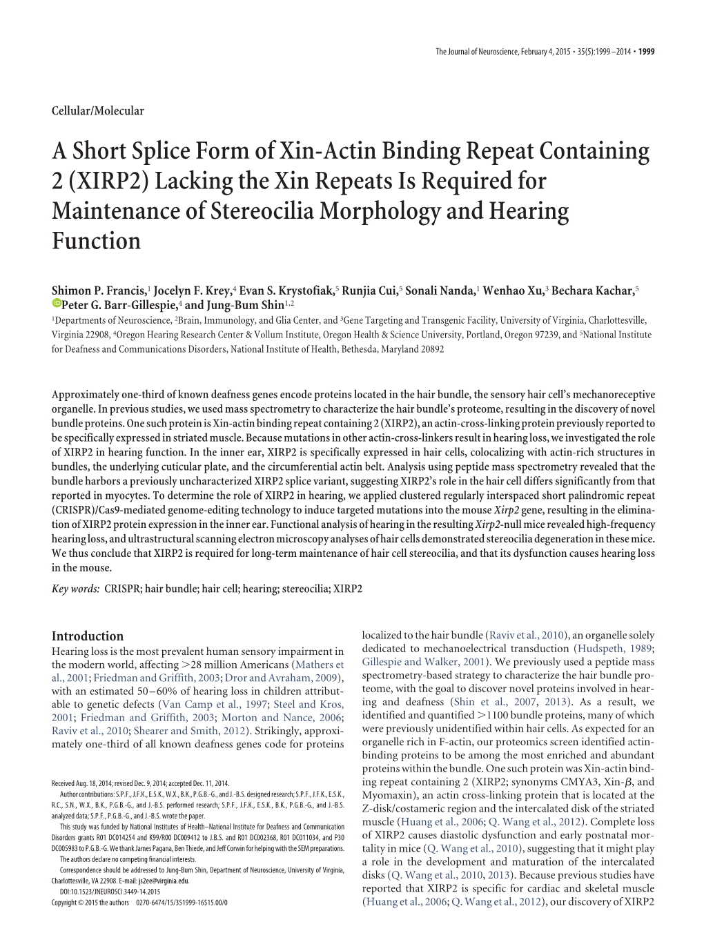 A Short Splice Form of Xin-Actin Binding Repeat Containing 2 (XIRP2)