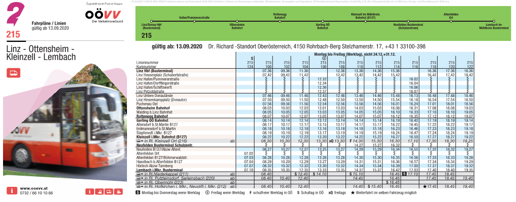 215 Linz - Ottensheim - Gültig Ab: 13.09.2020 Dr