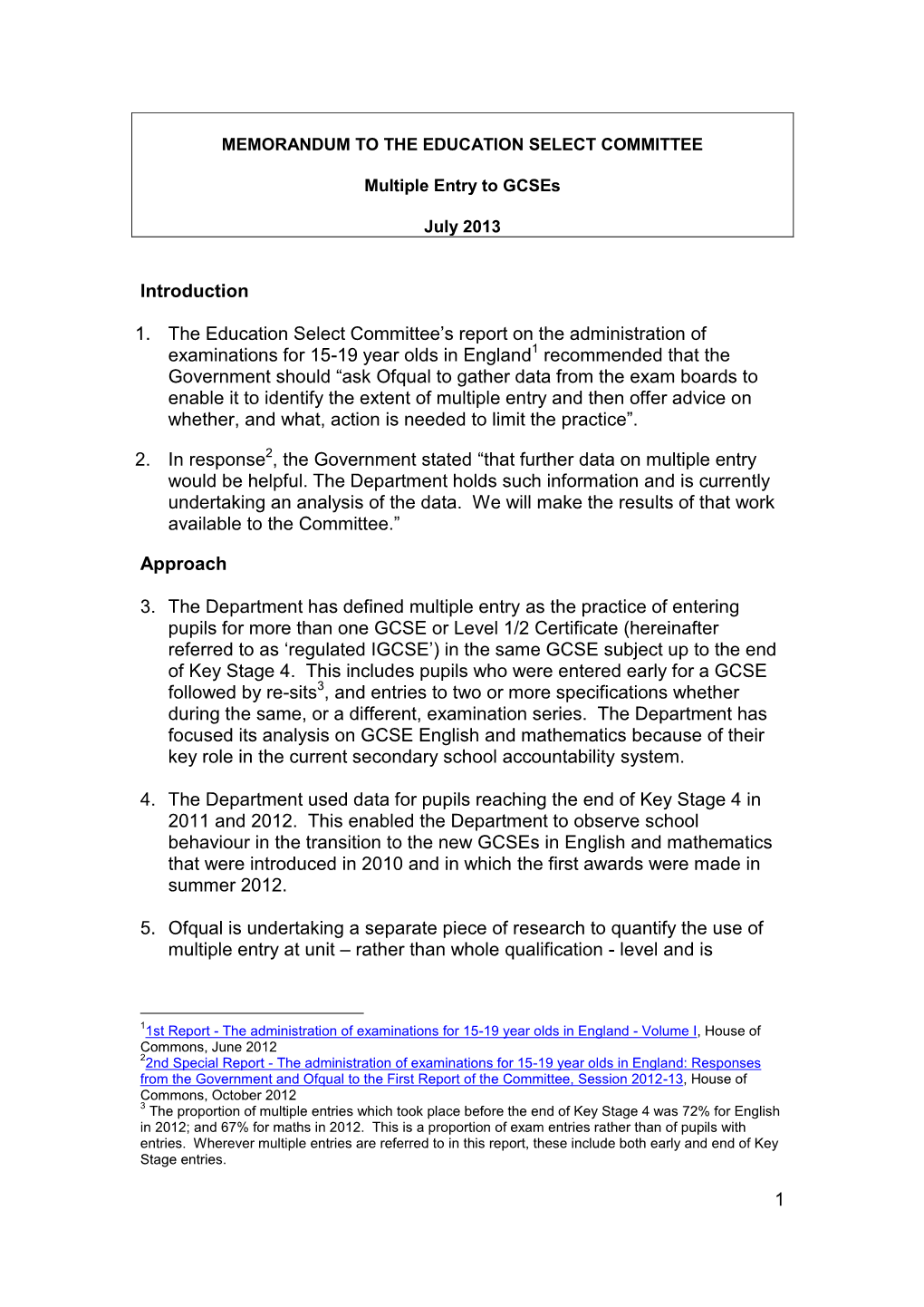 Education Select Committee's Report