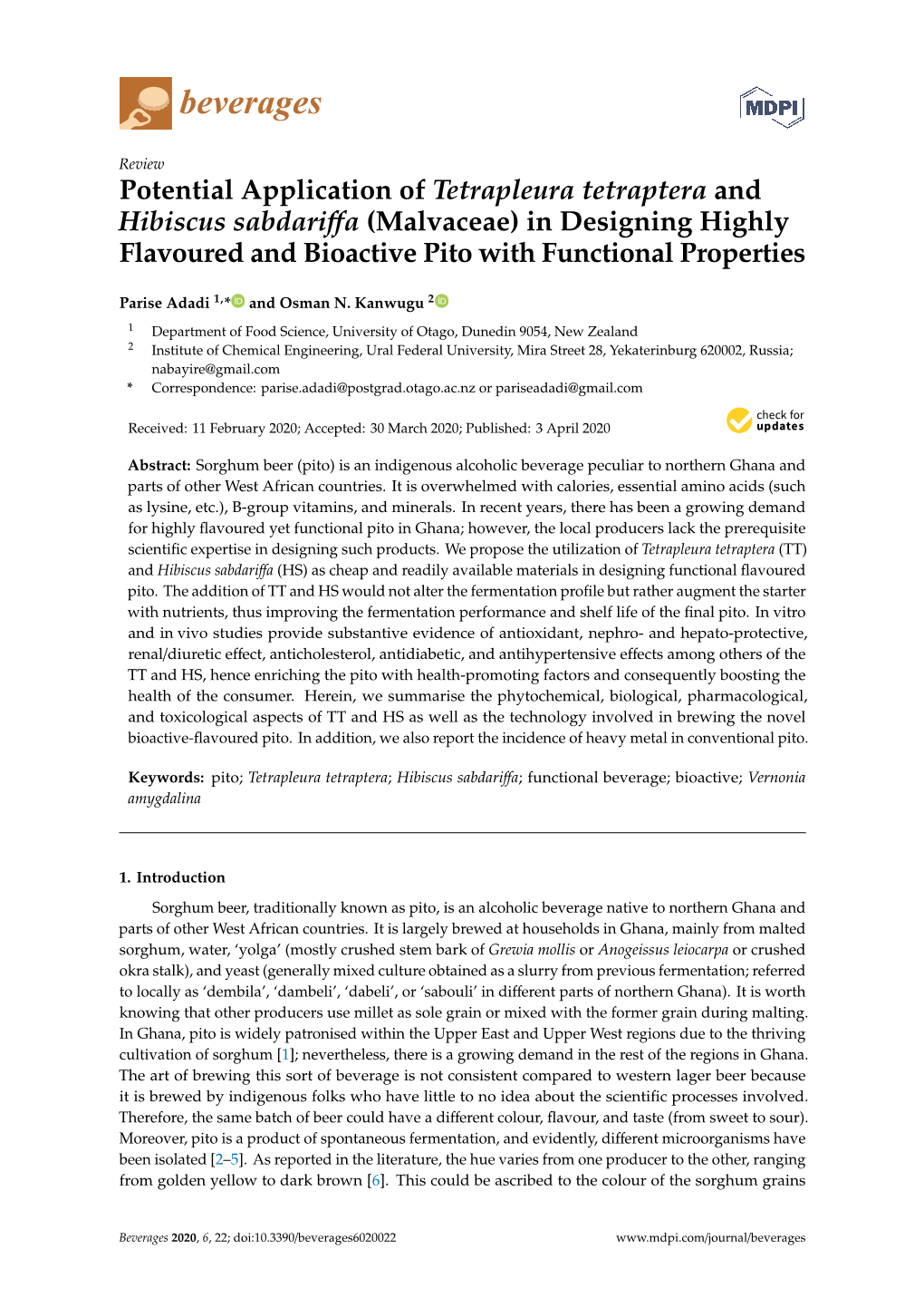 Potential Application of Tetrapleura Tetraptera and Hibiscus Sabdariffa (Malvaceae) in Designing Highly Flavoured and Bioactive
