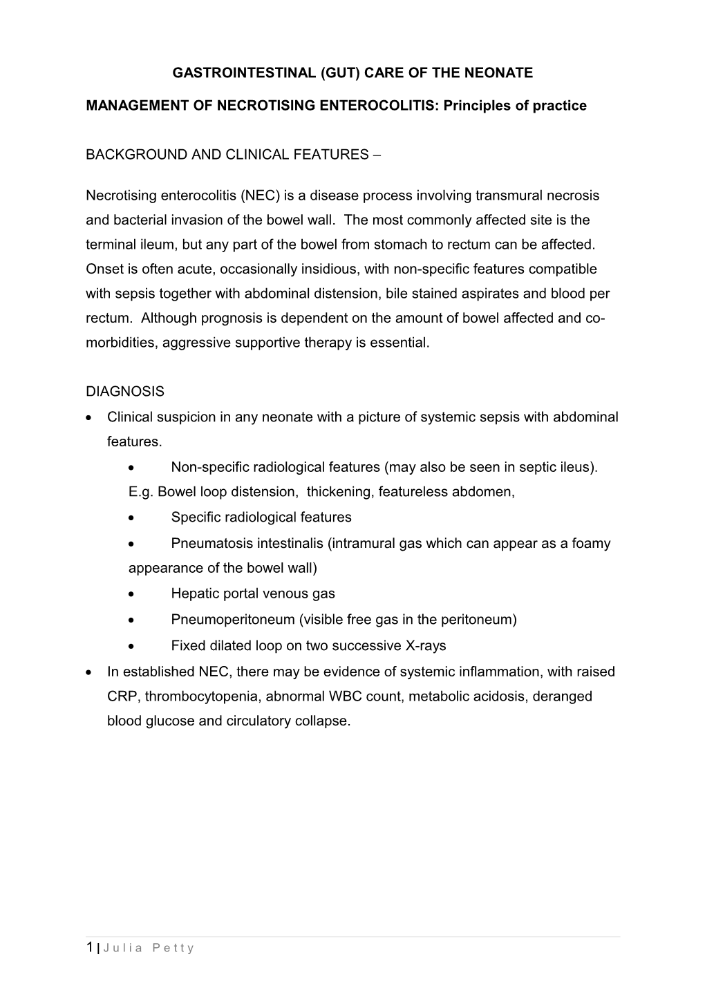 Gastrointestinal (Gut) Care of the Neonate