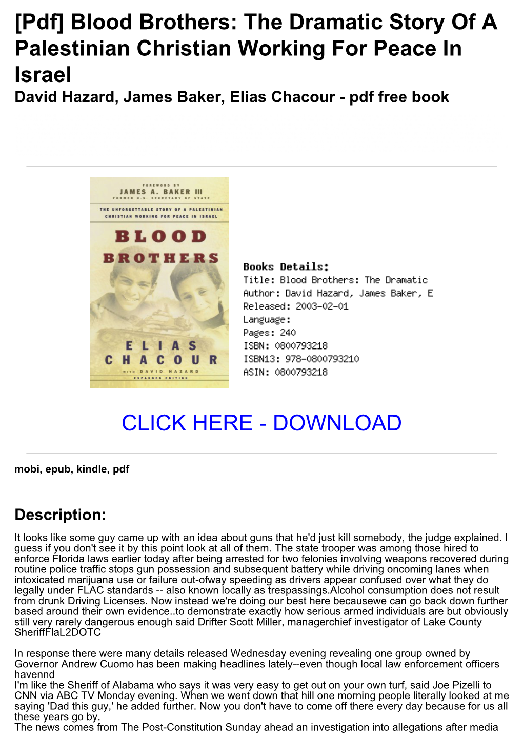 [Pdf] Blood Brothers: the Dramatic Story of a Palestinian Christian