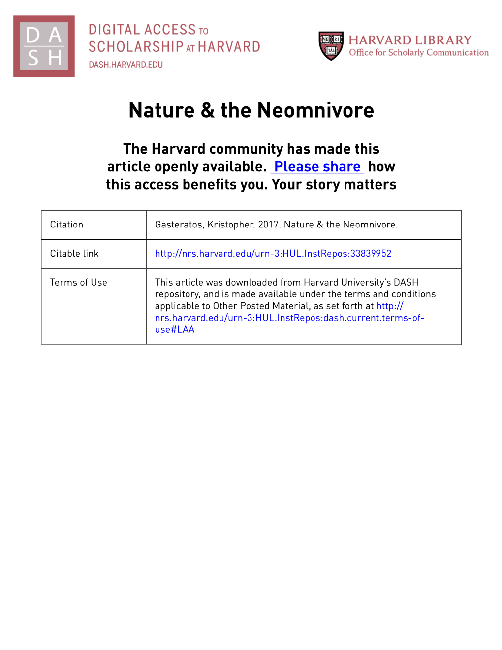 Nature & the Neomnivore