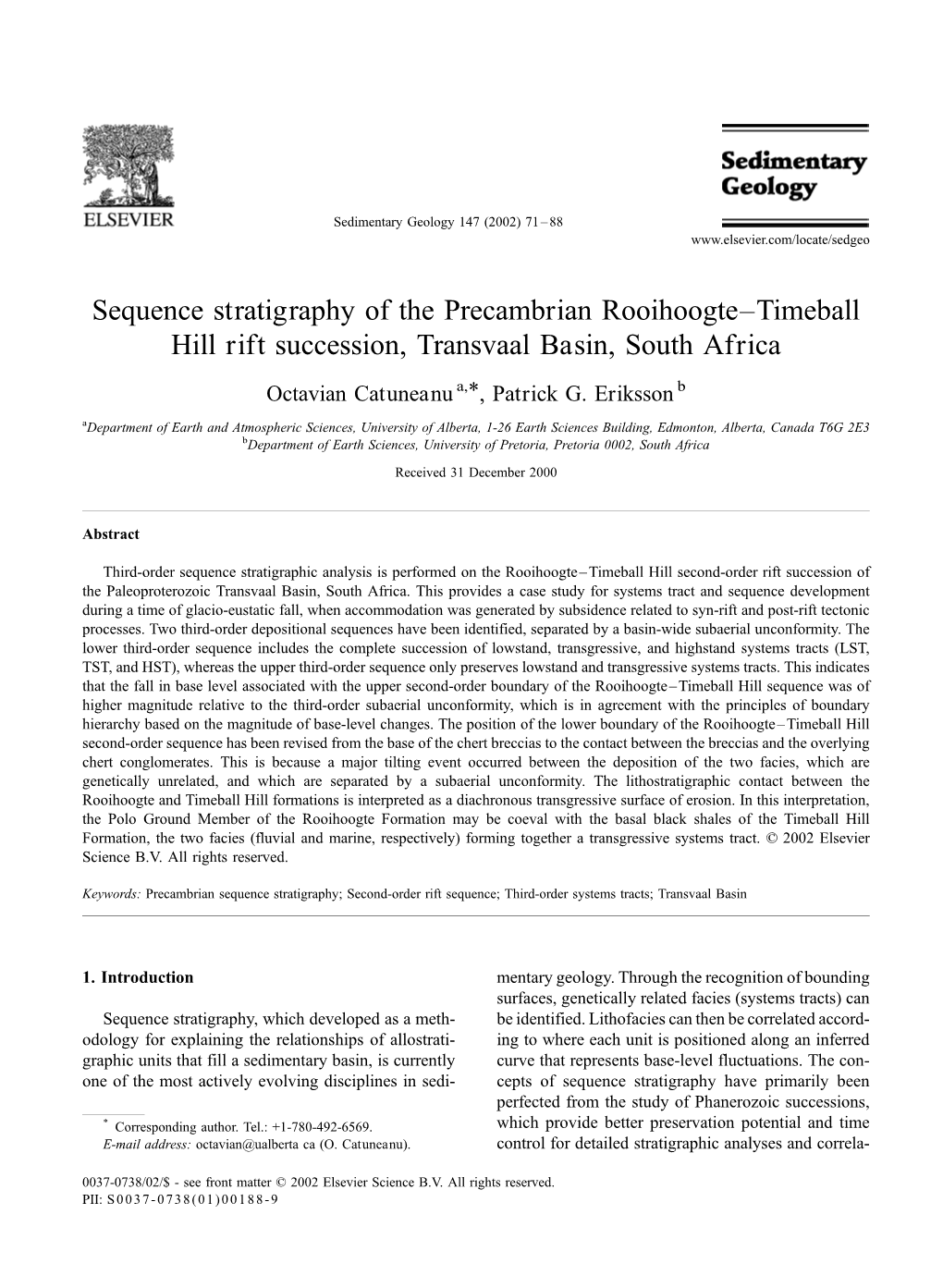 Sequence Stratigraphy of the Precambrian Rooihoogte–Timeball Hill Rift Succession, Transvaal Basin, South Africa