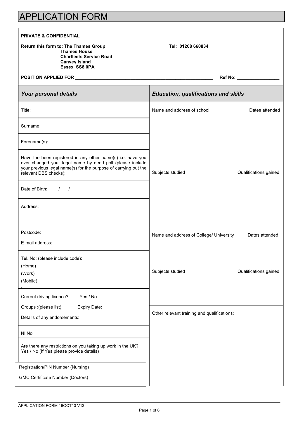 Application for Employment s60