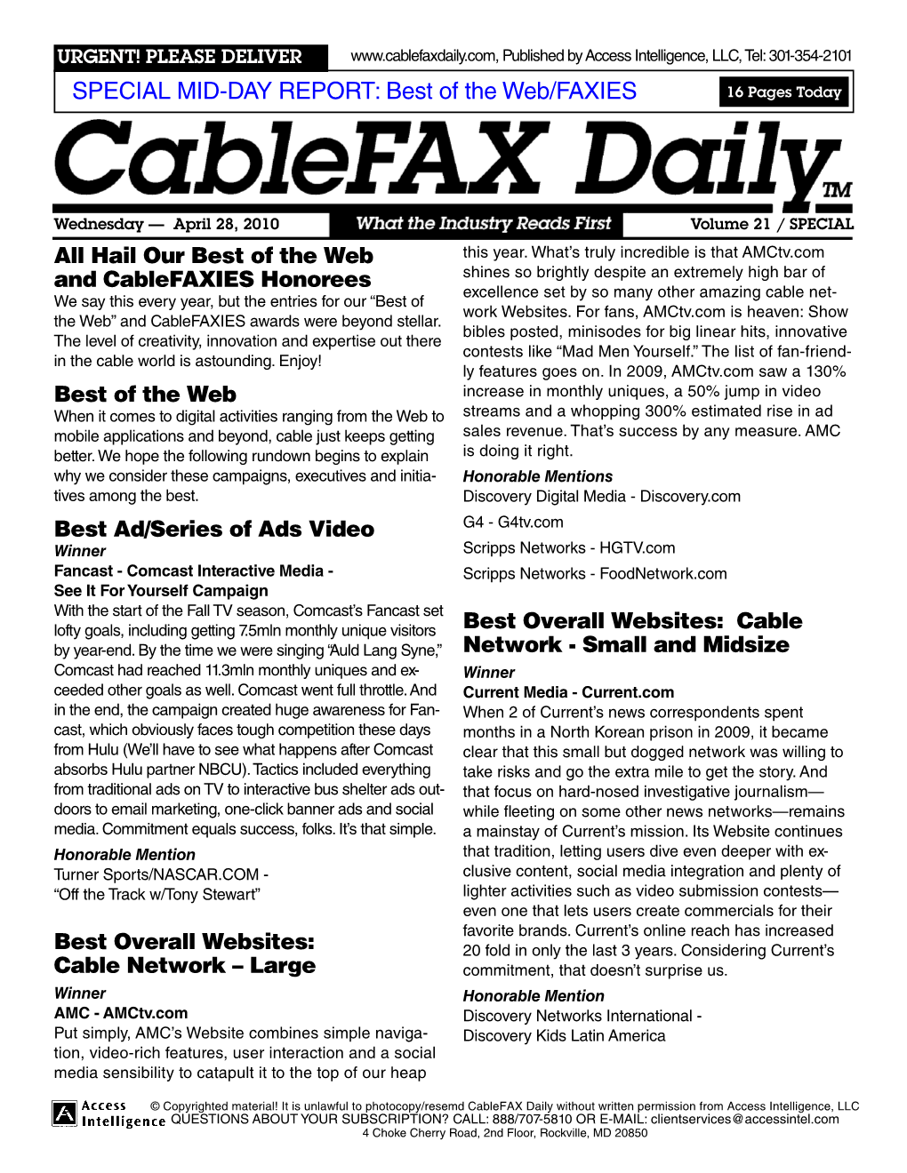 SPECIAL MID-DAY REPORT: Best of the Web/FAXIES 16 Pages Today