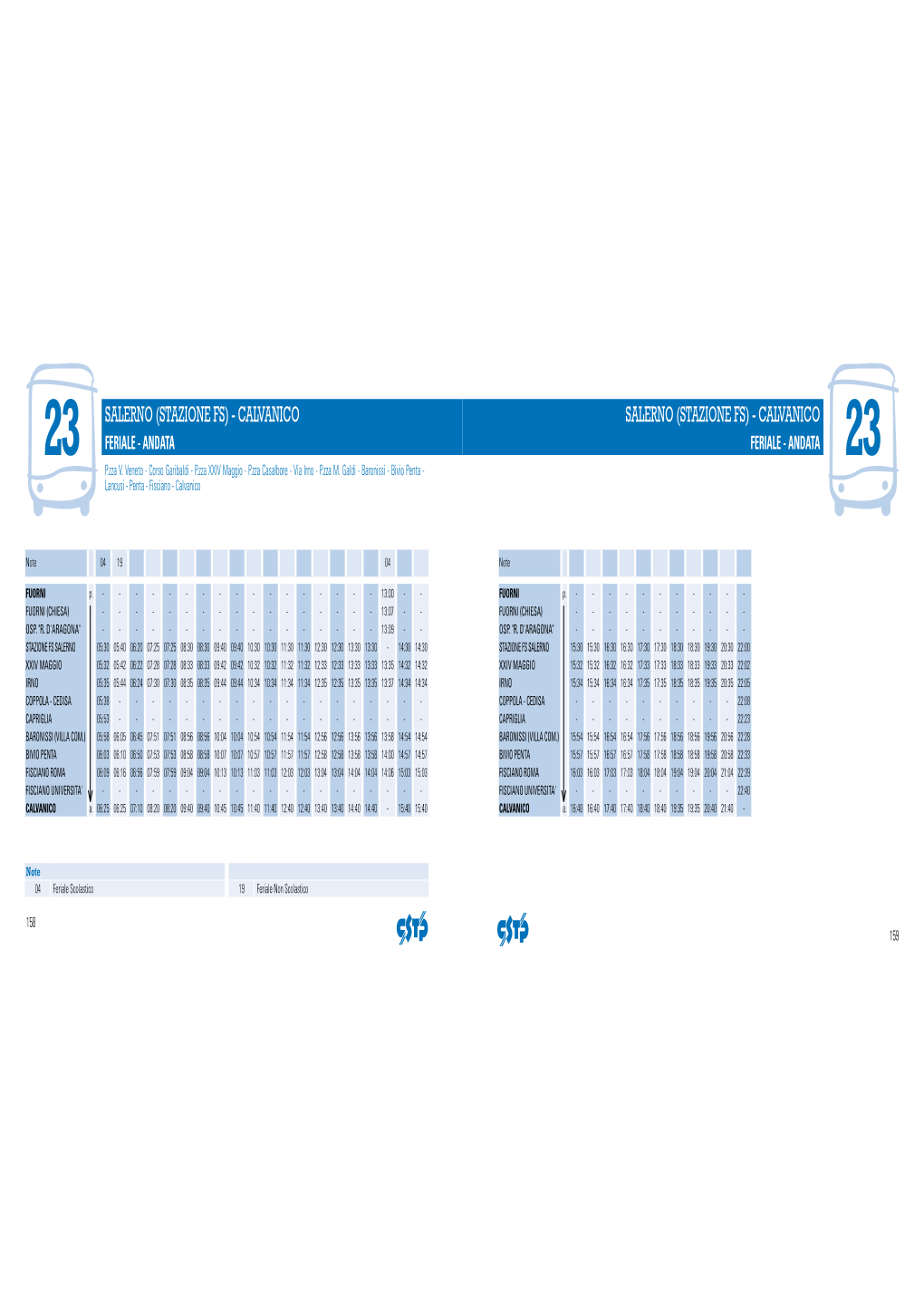 SALERNO (STAZIONE FS) - CALVANICO SALERNO (STAZIONE FS) - CALVANICO 23 &%2)!,% - ANDATA &%2)!,% - ANDATA 23 P.Zza V