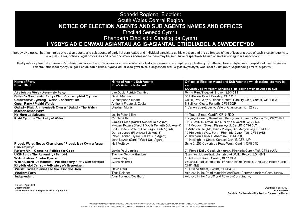 NAW Notice of Poll and Situation of Polling Stations