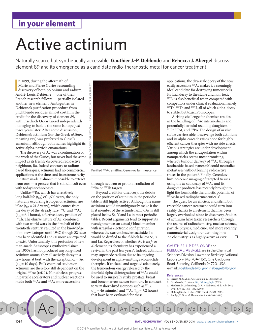 Active Actinium Naturally Scarce but Synthetically Accessible, Gauthier J.-P