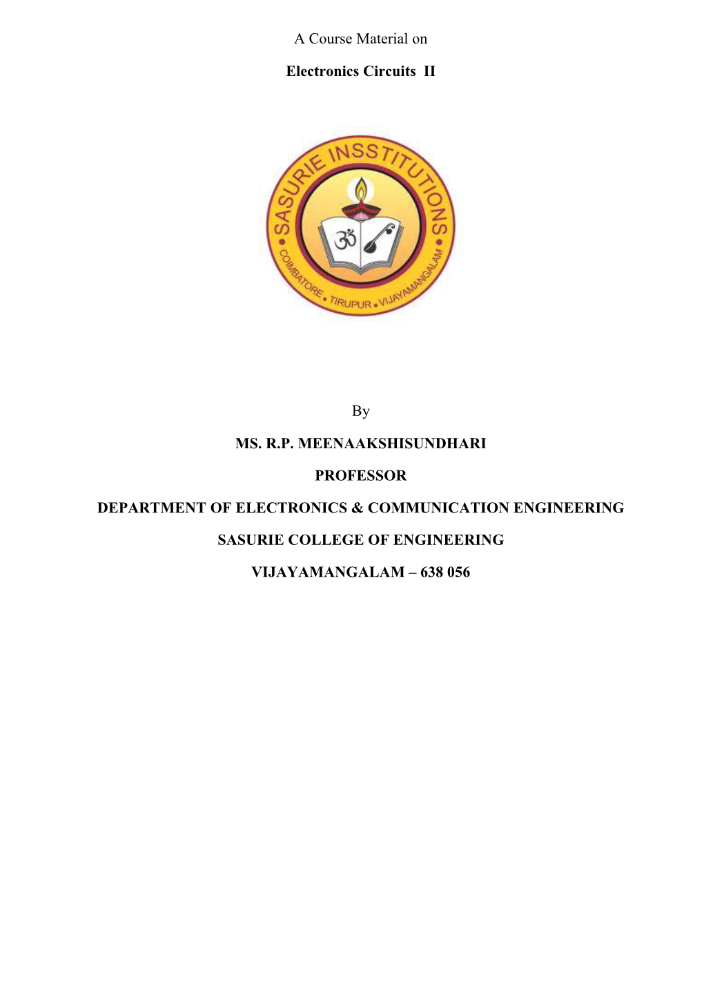 A Course Material on Electronics Circuits II by MS. R.P