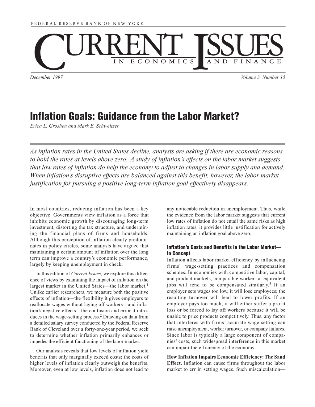 Inflation Goals: Guidance from the Labor Market? Erica L