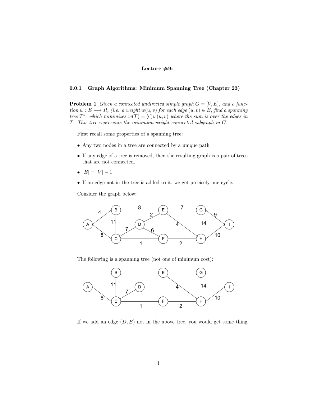 Lecture #9: 0.0.1 Graph Algorithms: Minimum Spanning Tree (Chapter