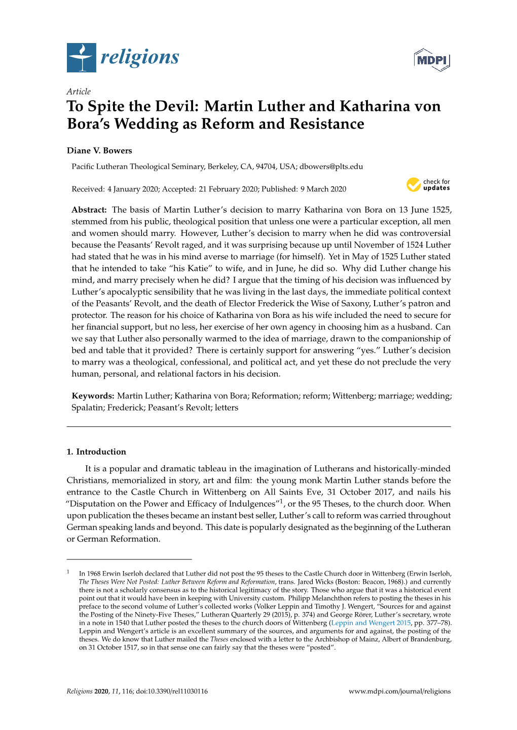 Martin Luther and Katharina Von Bora's Wedding As Reform