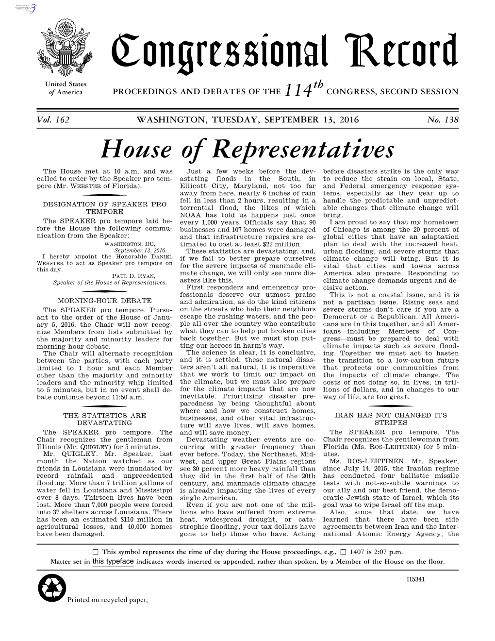 Congressional Record United States Th of America PROCEEDINGS and DEBATES of the 114 CONGRESS, SECOND SESSION