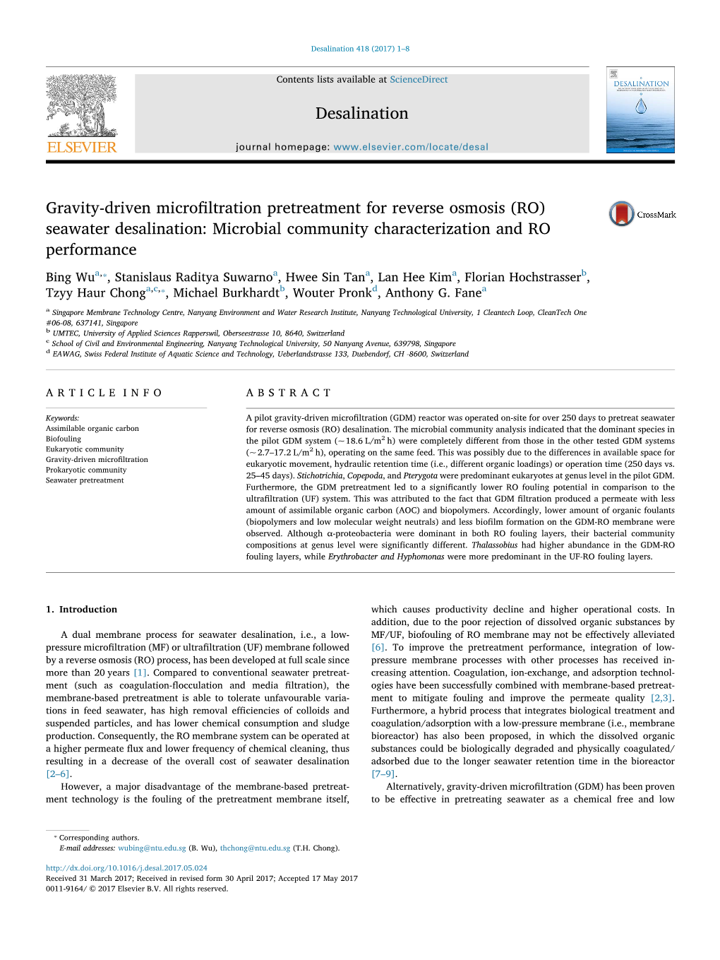 Gravity-Driven Microfiltration Pretreatment for Reverse