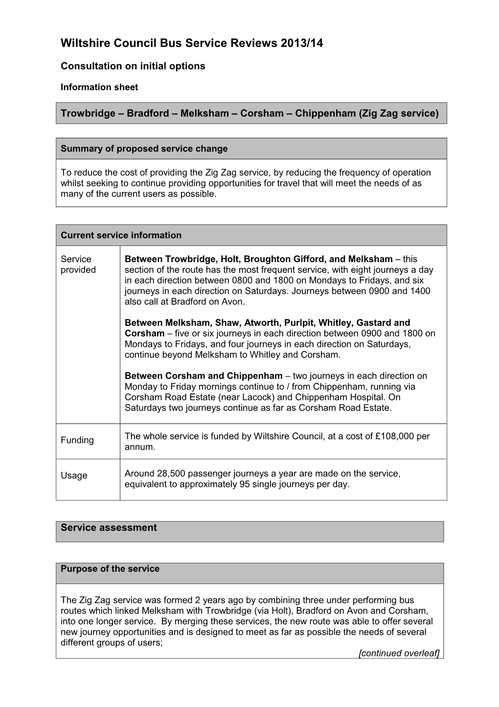 Wiltshire Council Bus Service Reviews 2013/14