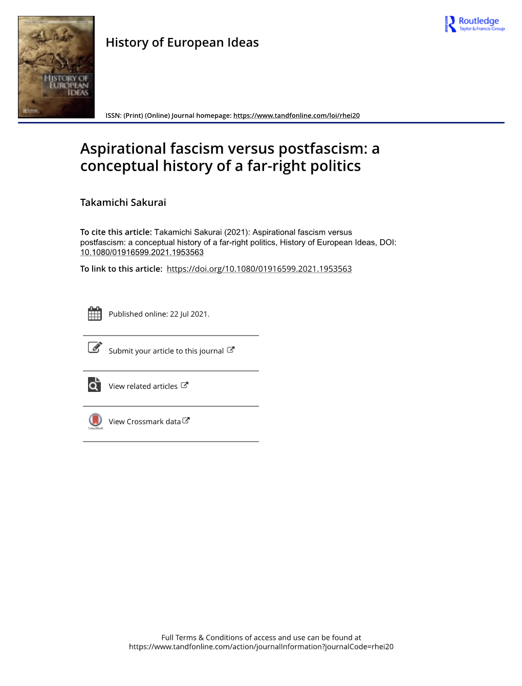 Aspirational Fascism Versus Postfascism: a Conceptual History of a Far-Right Politics