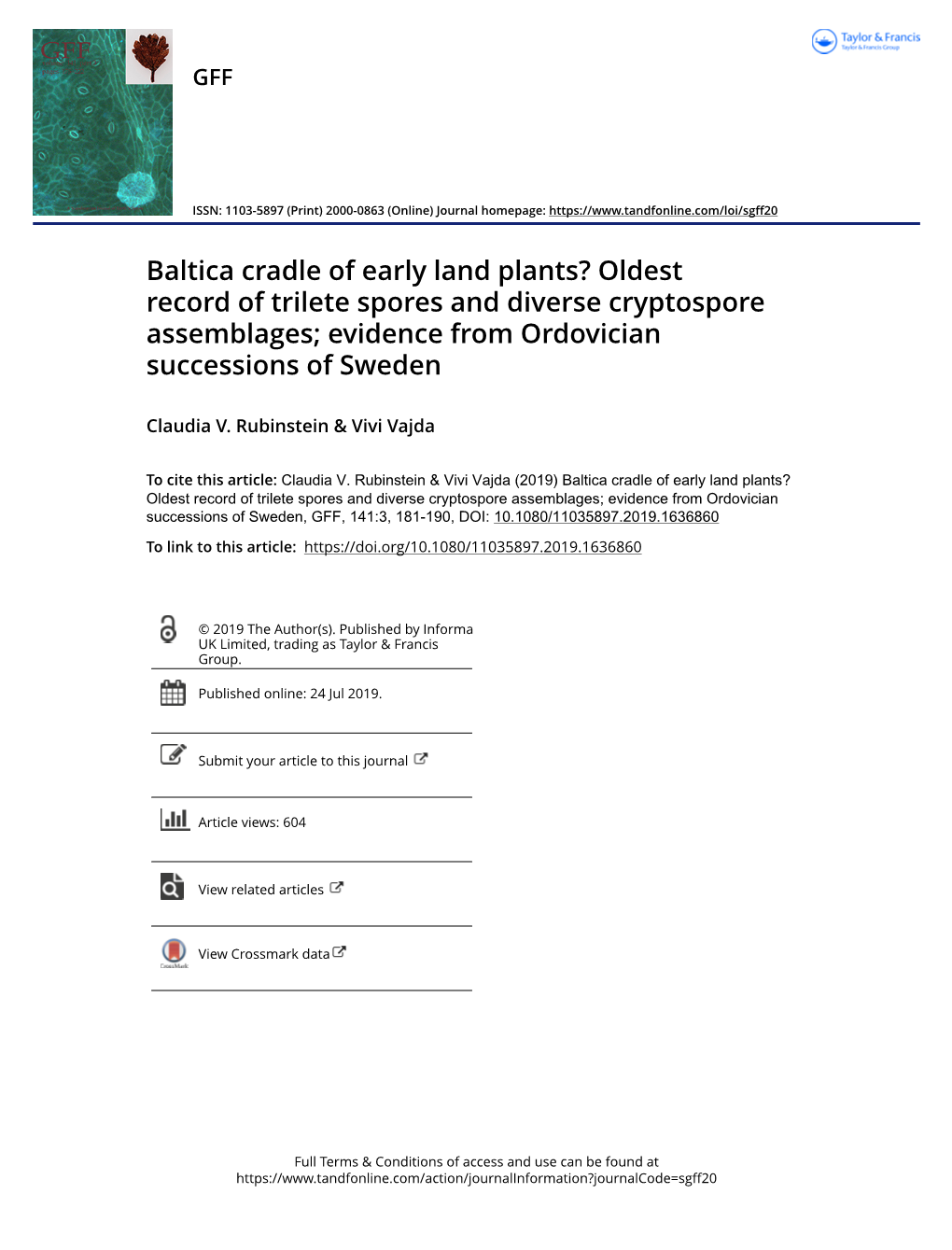 Baltica Cradle of Early Land Plants? Oldest Record of Trilete Spores and Diverse Cryptospore Assemblages; Evidence from Ordovician Successions of Sweden