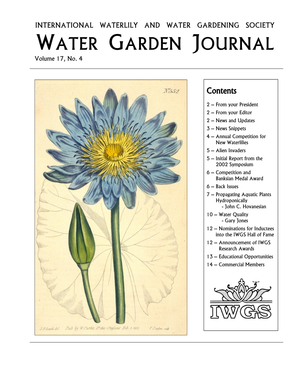 WATER GARDEN JOURNAL Volume 17, No