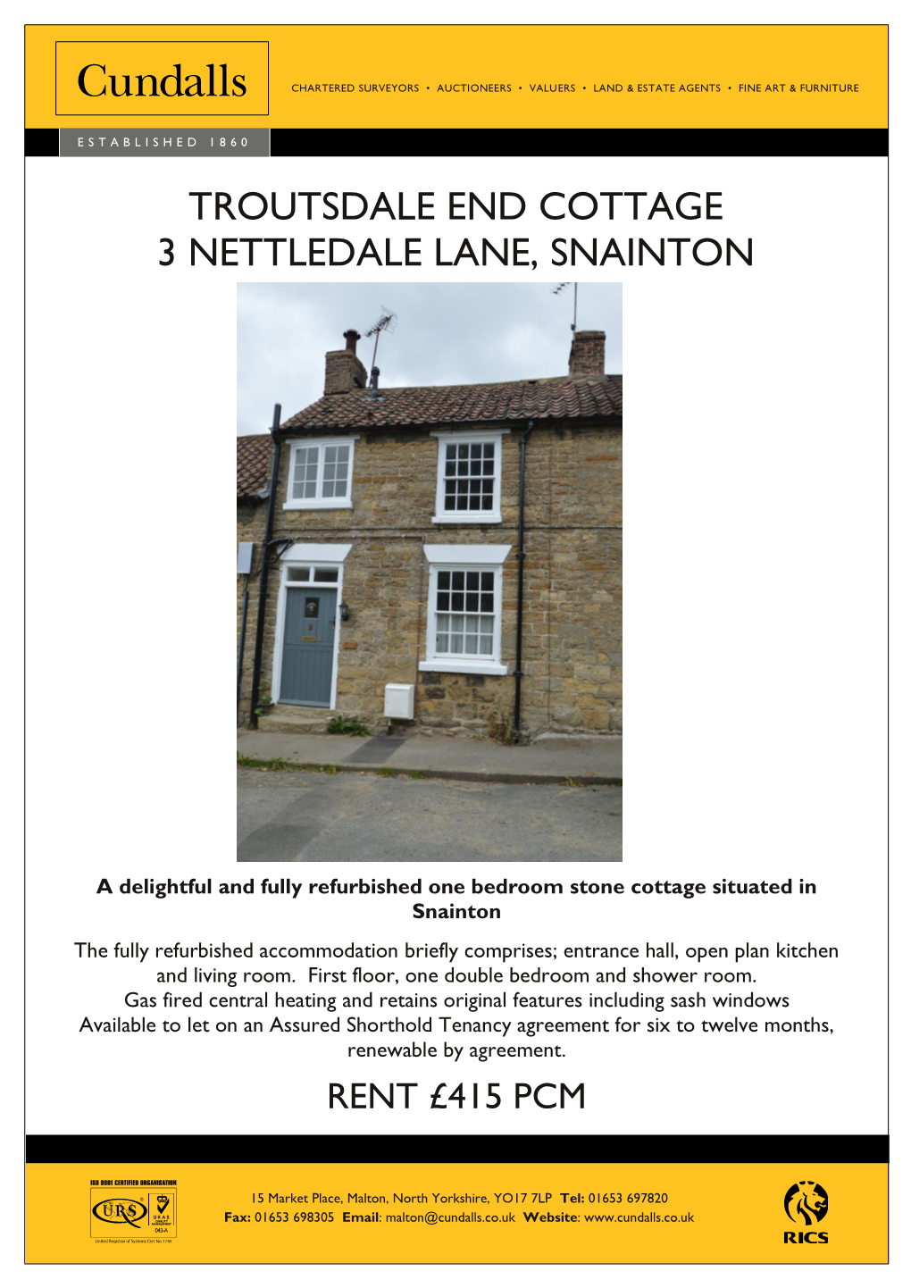 Troutsdale End Cottage 3 Nettledale Lane, Snainton