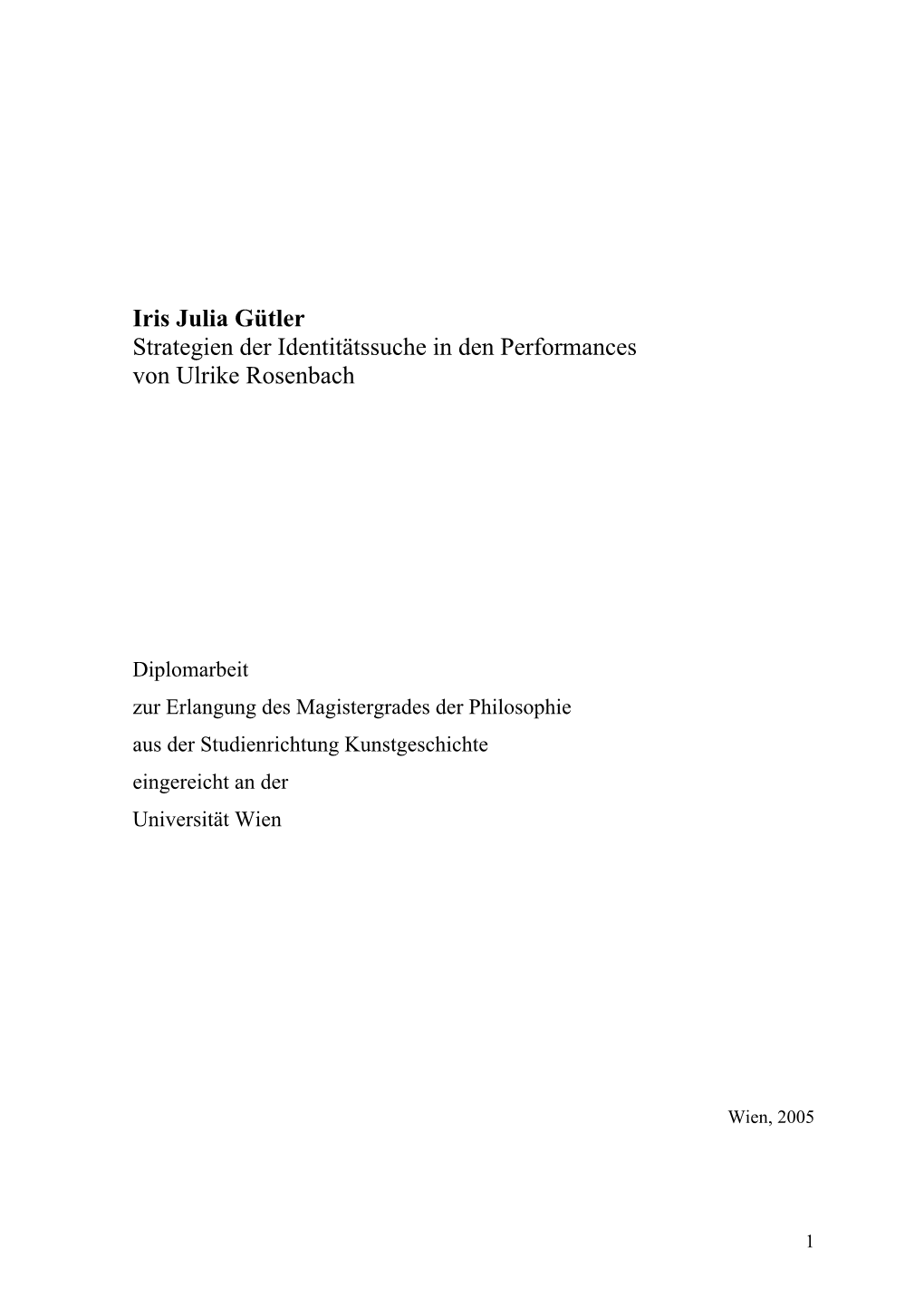 Strategien Der Identittssuche in Den Performances Von Ulrike Rosenbach