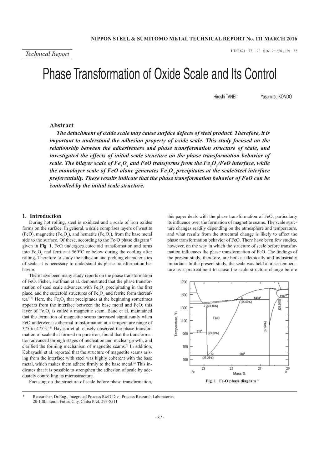 Phase Transformation of Oxide Scale and Its Control