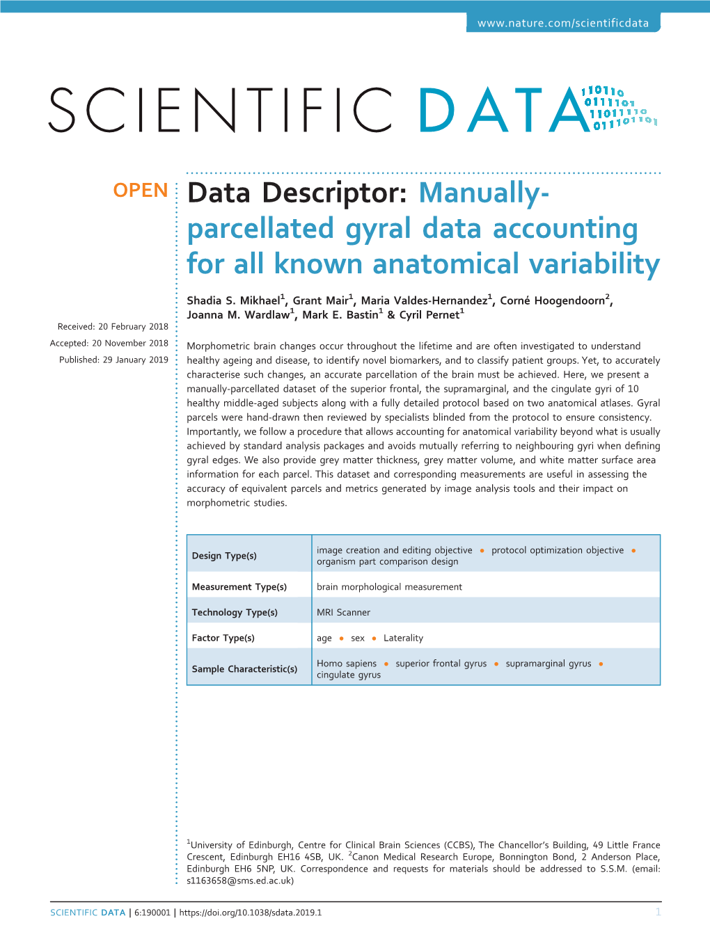 Manually-Parcellated Gyral Data Accounting for All Known Anatomical Variability