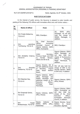 Smt. Officer, Kumarghat Officer, Panisagar Smt. Executive Officer