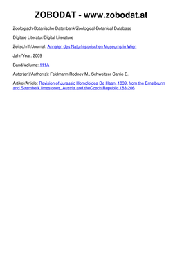 Revision of Jurassic Homoloidea DE HAAN, 1839, from the Ernstbrunn and Štramberk Limestones, Austria and the Czech Republic