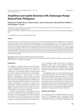 Amphibian and Reptile Diversity in Mt. Kalatungan Range Natural Park, Philippines