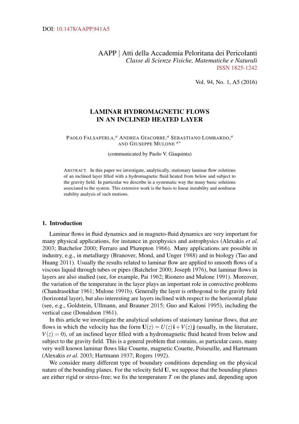 AAPP | Atti Della Accademia Peloritana Dei Pericolanti Classe Di Scienze Fisiche, Matematiche E Naturali ISSN 1825-1242